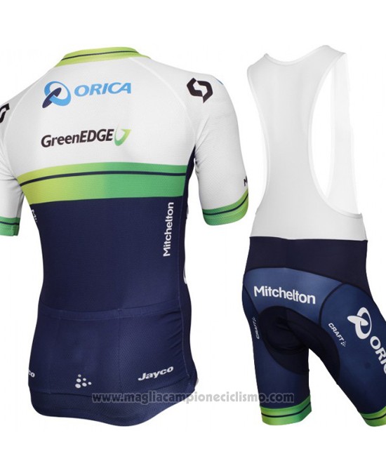 2015 Abbigliamento Ciclismo Orica GreenEDGE Bianco e Blu Manica Corta e Salopette